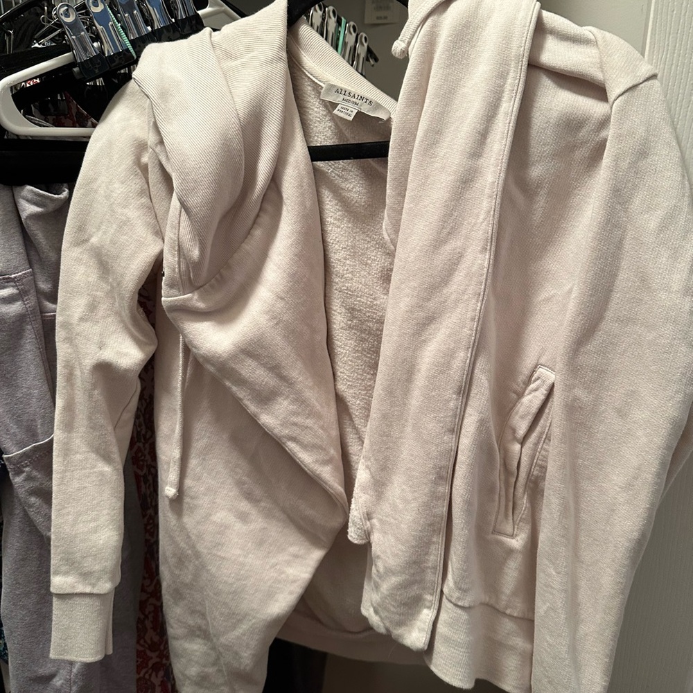 All Saints Cream Hooded Cardigan